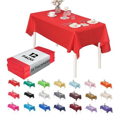 Evershine 12Pack Heavy Duty Plastic Table Covers Tablecloth Reusable Rectangle 54 X 108 Red