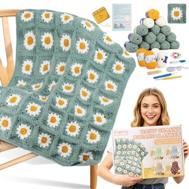 Coopay Crochet Kit for Beginners Crochet Starter Kit for Blanket Granny Squares Video Instructions Easy to Learn Knitting for Beginner