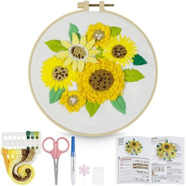 HTVRONT Embroidery Kit for Beginners 3D Sunflower Embroidery Kits with StepbyStep Video Tutorials Simple 5 Stitches Beginner Embroidery Kit for Adults Crafts