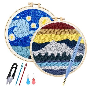 Allazone Punch Needle Starter Kit Pattern Fabric Embroidery Adjustable Embroidery Pen for Adults Kids Beginners Mondlicht See
