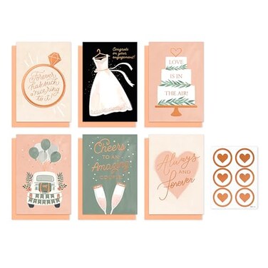 American Greetings 6Count Wedding Celebrations Card Bundle with Envelopes Engagement Bridal Shower and Wedding