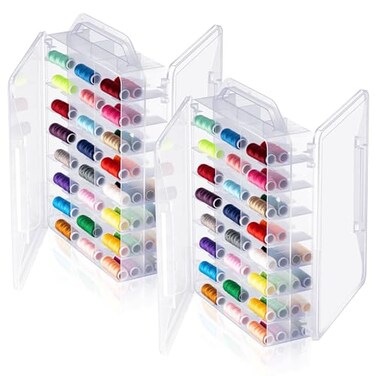 Mifoci 2 Pcs 46 Grids Thread Holder Double Sided Sewing Thread Organizer Portable Clear Plastic Holder for Embroidery Sewing Crafts Beads Embroidery Floss Small Toys