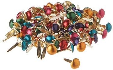 CREATIVE IMPRESSIONS Mini Painted Metal Paper Fasteners 100Pack Assorted Metallic Round