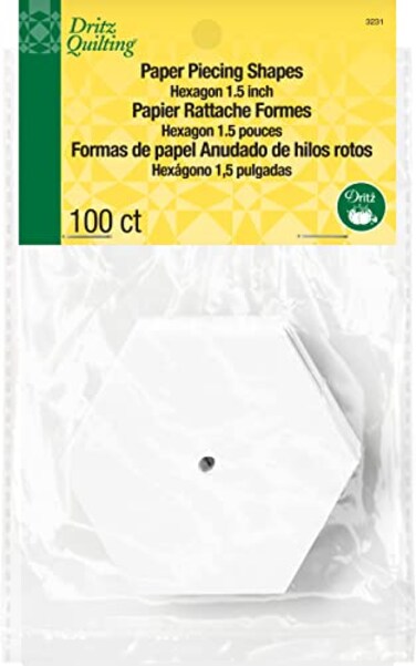 Dritz Quilting 3231 Paper Piecing Shapes Hexagon 112Inch 100Count White