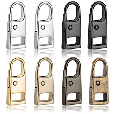 WILLBOND 8 Pieces Zipper Pull Replacement Zipper Repair Kit Slider Metal Handle Mend Fixer Detachable Head Pull Tab for Luggage Backpack Jacket CoatBlack Silver GunBlack Platinum Light Gold Bronze