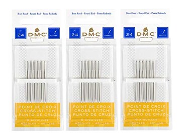 DMC 3 Pack Size 24 Cross Stitch Needles Total 18 Needles New Package