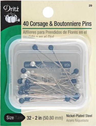 Dritz 29 Corsage Boutonniere Pins White Black 2Inch 40Count