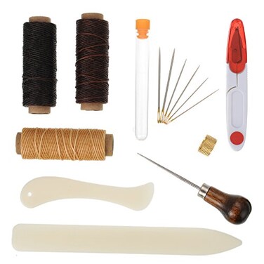 Shappy 15 Pieces Bookbinding Kit Starter Tools Set Bone Folder Paper Creaser Waxed Thread Awl LargeEye Needles for DIY Bookbinding Crafts and Sewing Supplies