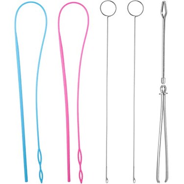 WILLBOND 6 Pcs Flexible Drawstring Threader Tool Sewing Loop Kit Loop Turner Easy Threader Hoodie String Replacement Metal Tweezers Drawstring Puller Tool for Fabric Belt DIY Knitting Accessories