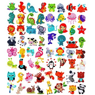 sinceroduct Sparkling 5D Diamond Sticker Kit for All Ages 64 PCS Cute Animals Dinosaurs EcoFriendly Reusable Easy DIY Art for Creative Fun and Learning