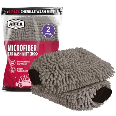 AIDEA Car Wash Mitt Microfiber2Pack ScratchFree LintFree Premium Chenille Microfiber Wash MittGrey Regular Size 712X1014
