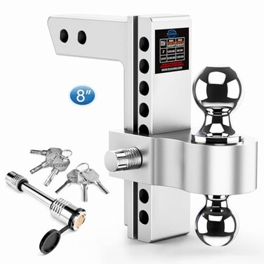 Tlvuvmo Drop Hitch Fits 2 Inch Receiver 8 Inch Adjustable Trailer Hitch 12500 LBS GTW 2 2516 Chrome Plated Steels Balls Aluminum Tow Hitches with Two AntiTheft Pins Locks