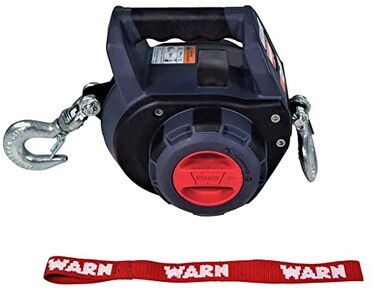 WARN Drill Winch 750 lb Portable Pulling Winch with Synthetic Rope DrillPowered Operation Lightweight Compact Design with Hook Controls Ideal for Trailers ATVs UTVs