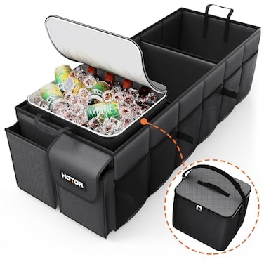 HOTOR Trunk Organizer Sturdy Foldable with Cooler for Car SUV 3 Compartments Black 309012601063