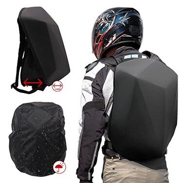 JFG RACING Motorcycle Backpack 30LUniversal Hard Shell Helmet Hardshell Riding Back Pack for Men WomenGrey Black