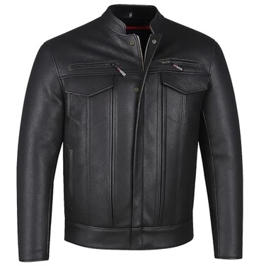 Jackets 4 COMMUTER Mens Motorcycle Jacket Premium Buffalo Leather CE Armor Ventilation Utility Pockets Cruiser Biker Black M