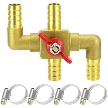 QWORK Solid Brass 58 4Way Heater Control Valve with Switch 16mm Hose Barb Automotive Bypass
