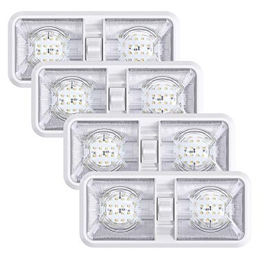 Leisure LED 4 Pack RV LED Ceiling Double Dome Light Fixture with ONOFF Switch Interior Lighting for CarRVTrailerCamperBoat DC 12V Natural White 40004500K 48X2835SMD