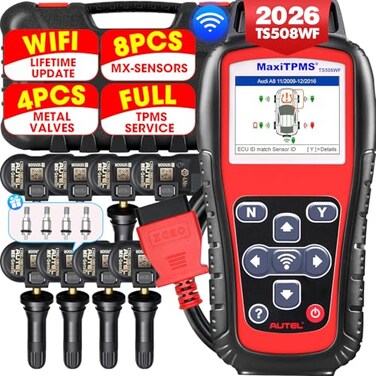Autel MaxiTPMS TS508WF KIT 2026 TPMS Programming Relearn Tool WiFi Ver of TS508 TS501 PRO TS601 TS408S Lifetime Update RelearnActivate All Sensor TPMS Scan Tool w300 8PCS Sensor 4PCS Valves