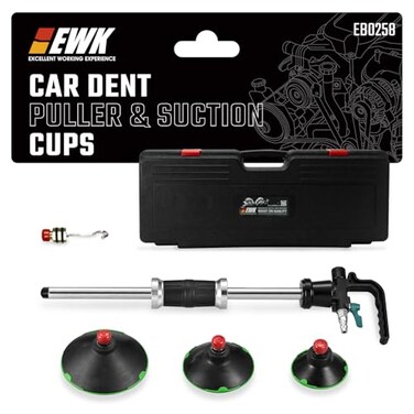 EWK Pneumatic Car Dent Puller Kit Air Compressor Suction Cup Dent Puller with 75mm 100mm 125mm Cups Slide Hammer Paintless Dent Removal Tool for Auto Body Repair