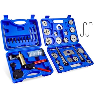 Orion Motor Tech 2 in 1 Brake Caliper Compression Tool Brake Bleeder Kit Handheld Vacuum Pump Brake Bleeder Tool Set Disc Brake Pad Service Tool with Thrust Bolt Retaining Plates 18 Adapters