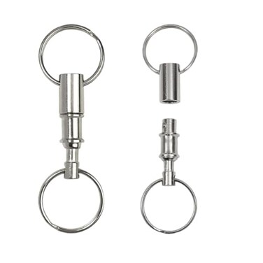 erioctry 2 Pcs Heavy Duty Dual Key Ring Detachable Pull Apart Snap Lock Holder Keychains Silver