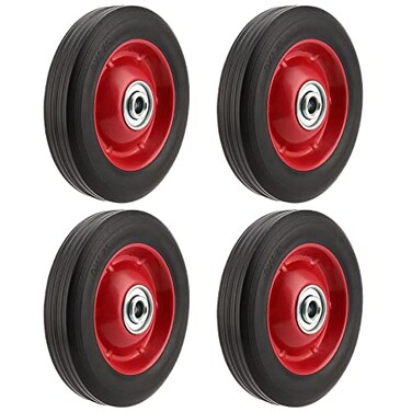 PINGEUI 4 PCS 8 Inch Solid Rubber Tire Flat Free Solid Rubber Wheels Hand Truck Replacement Wheels 12Inch Axle Hole 220 lbs Max LoadBearing Capacity