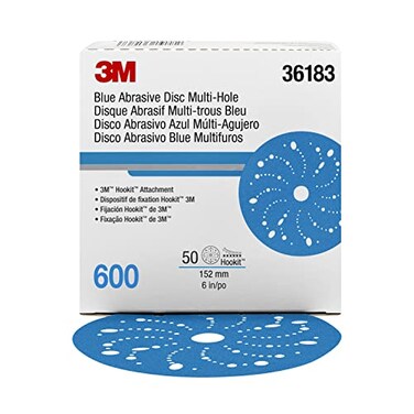 3M Hookit Blue Abrasive Discs 36183 MultiHole Blend Preparation Paint Preparation 6 in 600 Grade 50 DiscsCarton