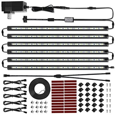 Litever LED Safe Lighting Kit Door Control Activated 6 pcs Slim 12 inch Light Bars Linkable Extendable Plugin for Gun Safe Closet Showcase inCabinet Under Counter Pantry Daylight 5000K