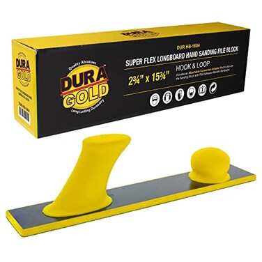 Dura-Gold DuraGold Pro Series Firm Flex Longboard Hand Sanding File Block Hook Loop Backing PSA Adapter Pad Use Continuous Rolls or Sandpaper Sander Sheets Flexible Sand Contoured Surface Auto Wood