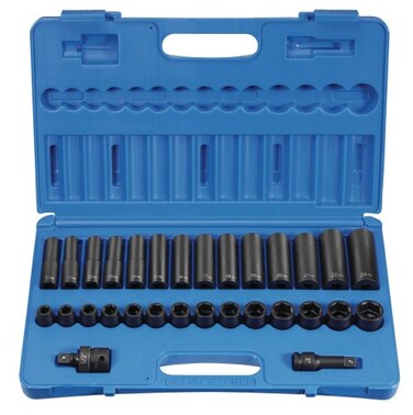 Grey Pneumatic 30 Pc 12 Drive 6 Point Metric Standard and Deep Impact Socket Set