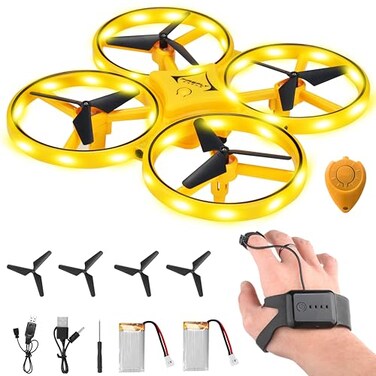 Awaiymi Gesture Control Drone Rc Quadcopter Aircraft Hand Sensor Drone with Smart Watch Controlled 2 batteries 360 Flips Led Light 3 Modes 2 USB Cables Best Gift for Kid