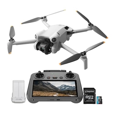 DJI Mini 4 Pro Quadcopter Drone with RC 2 Controller 4K Ultra HD Video Capture Compact and Portable Intelligent Flight Modes for Aerial Enthusiasts Bundle with 128GB Memory Card 2 Items