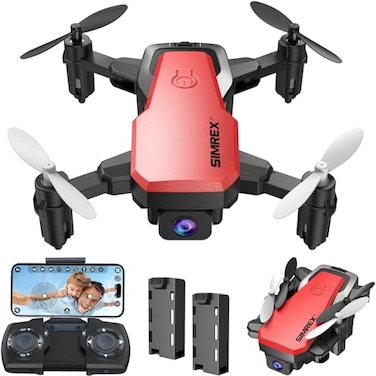 SIMREX Mini Drone with 720P Camera for Kids Beginners Foldable RC Quadcopter Optical Flow Positioning Altitude Hold 3D Flip 2 Batteries 20Min Flight Safe Easy Indoor Outdoor Flying Toy Gift Red
