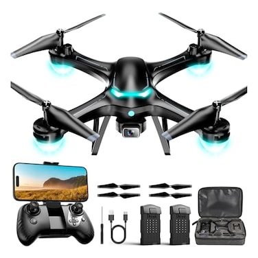 Hiturbo Drone with 1080P Camera Remote Control Quadcopter with Gesture Selfie Altitude Hold One Key Start 3D Flips 2 Batteries Black