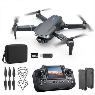elecci E88 Drone with Screen Controller with SD card Foldable Mini Drone for Beginners 2 Batteries 360 Flips Waypoint Fly Active Obstacle Avoidance One Key Take OffLanding 2 batteries Black