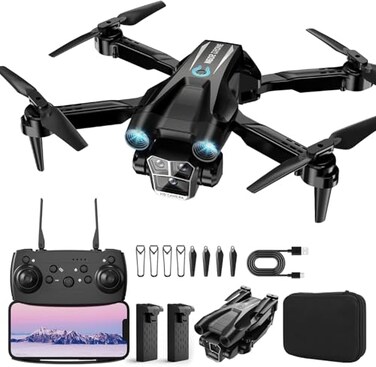 BeiyoQSZ Drone with Camera 1080P HD Mini Drone for Beginners Kids Adults RC Quadcopter with 2 Batteries Carrying Case Stable Hover Trajectory Flight Gravity Control One Key Take OffLand Black