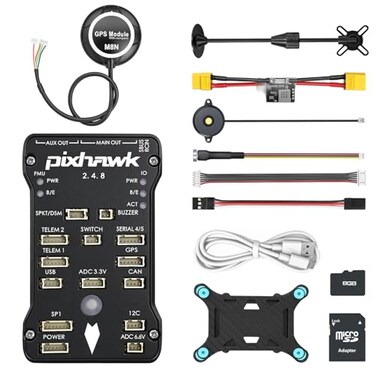 HAWK'S WORK Pixhawk PX4 248 Flight Controller 32Bit Open Source Autopilot with Power Module Safety Switch Buzzer SD Card Vibration Damping M8N GPS Module for DIY FPV Drone RC Plane