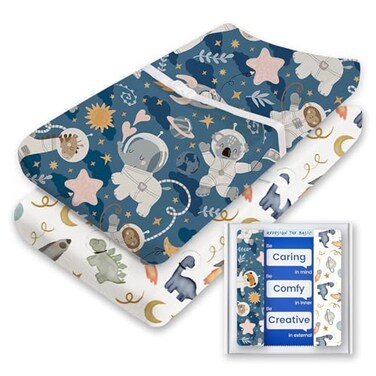 TOTBASIC Changing Pad Cover for Girls Boys TotBasic Premium Soft Boho Changing Table Covers Stretchy Jersey Changing Table Sheets Fits All Standard Changing Tables 2 Pack Dino Space