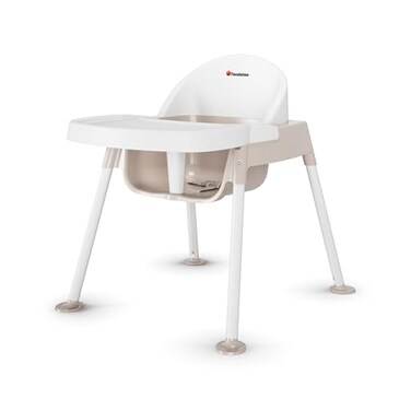 Foundations Secure Sitter 11 Feeding Chair Stable No Tip Feet 3Point Adjustable Harness Removable Tray Easy to Clean Smooth Plastic WhiteTan