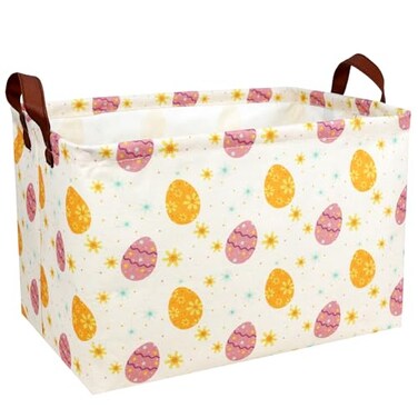 ASKETAM Large Empty Easter Basket for Kid Fabric Personalized Eggs Easter Gift Basket for Boy and Girl Golden Brown Easter Egg