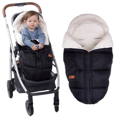 KZ Dotnz Stroller Footmuff Stroller Cover for Winter Front Panel Removeable Stroller Sleeping Bag Adjustable Length Baby Stroller Blanket winter with Soft Hood Fleece Lined Stroller Warmer Cover