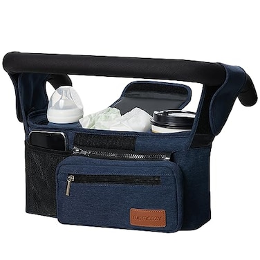 Momcozy Universal Baby Stroller Organizer 2 Insulated Cup Holder Detachable Zippered Pocket Adjustable Shoulder Strap Large capacity for baby essentials Compact Design Fits Any Strollers
