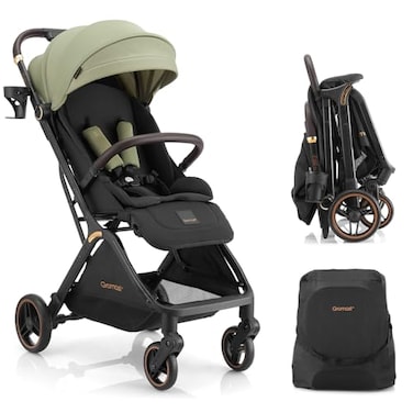 Gromast Gravity Folding Baby Stroller Portable Travel Toddler Stroller wAdjustable Backrest Canopy Cup Holder Lightweight and UV Protected OneHand Automatic Folding Green