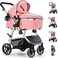Hagaday Baby Stroller 2in1 Reversible Toddler Seat with Bassinet Mode Foldable Infant Stroller with Canopy One Button Brake Adjustable Handle Newborn PushchairPink