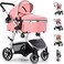 Hagaday Baby Stroller 2in1 Reversible Toddler Seat with Bassinet Mode Foldable Infant Stroller with Canopy One Button Brake Adjustable Handle Newborn PushchairPink