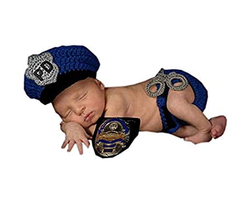 pinbo Pinbo Newborn Baby Boys Photography Prop Crochet Knitted Police Hat Diaper one size