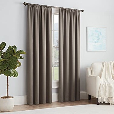 Eclipse ECLIPSE Solid Thermapanel Modern Room Darkening Rod Pocket Window Curtain for Bedroom 1 Panel 54 x 63 Mushroom
