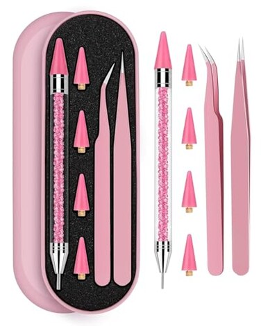 Difenni Rhinestone Picker Tool SetRhinestone Applicator ToolRhinestone Picker Dotting With 4 Extra Pink Replaceable Wax Head and 2 Tweezer Pink A