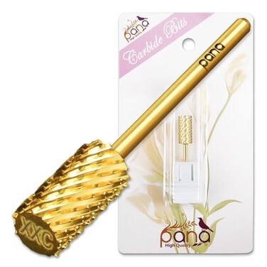 PANA Professional 332 Shank Size Flat Top Large Barrel Gold Carbide Bit 2X Coarse Grit Nail Drill Bit for Dremel Machine